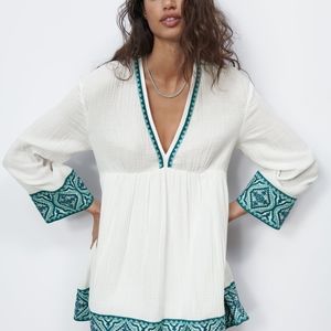 ZARA WHITE COMBINATION TEXTURED DRESS